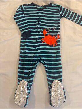 Carter’s Striped Teal and Navy Crab Footed One-Piece